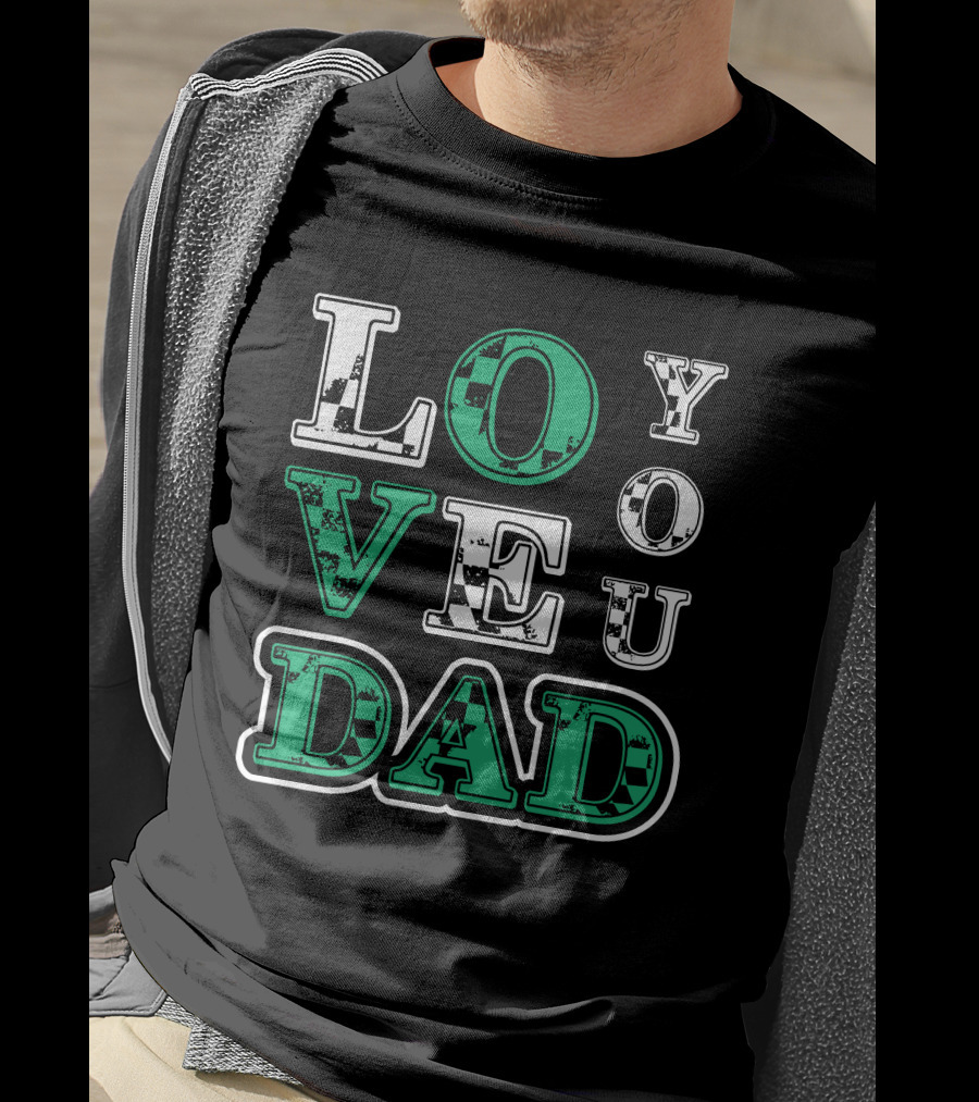 LOVE YOU DAD Fathers Day Plaid Text T-Shirt