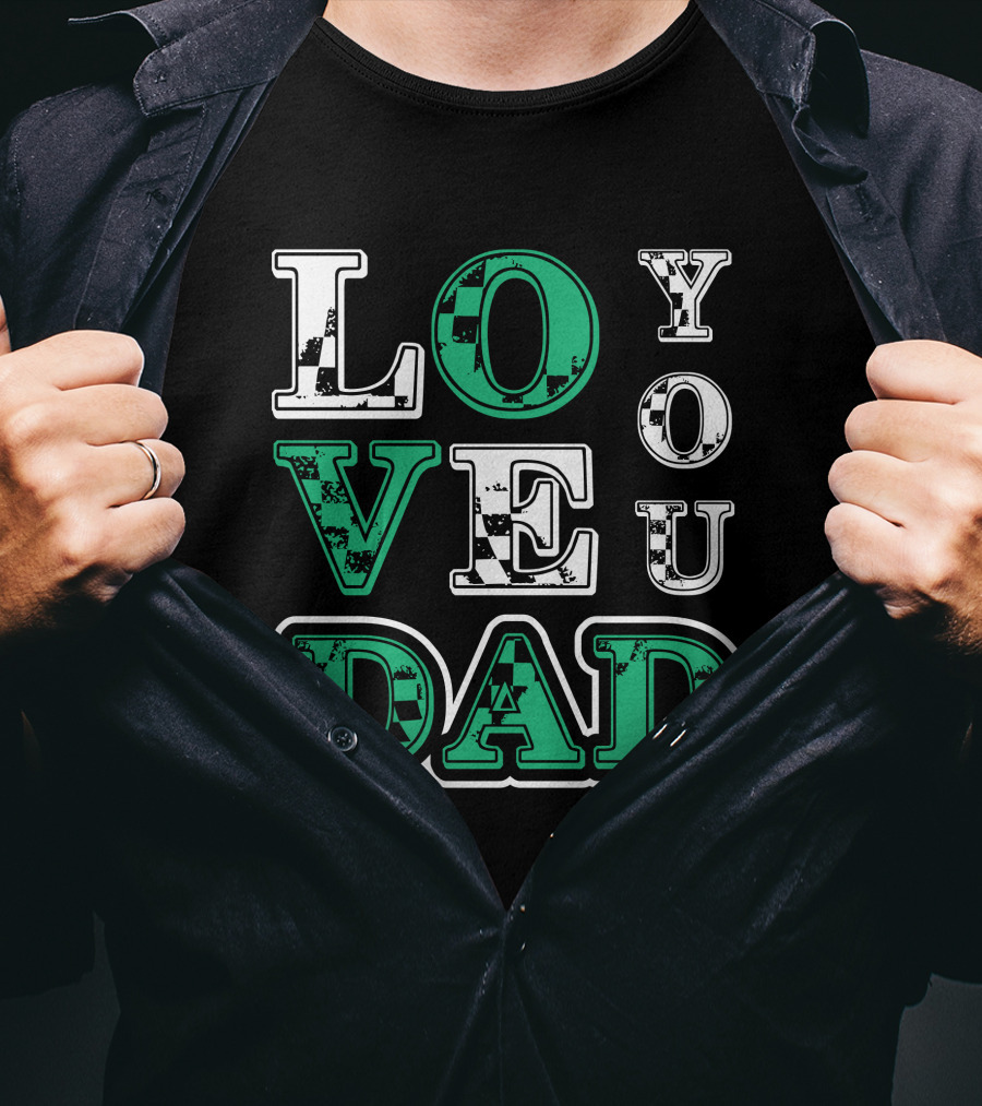LOVE YOU DAD Fathers Day Plaid Text T-Shirt