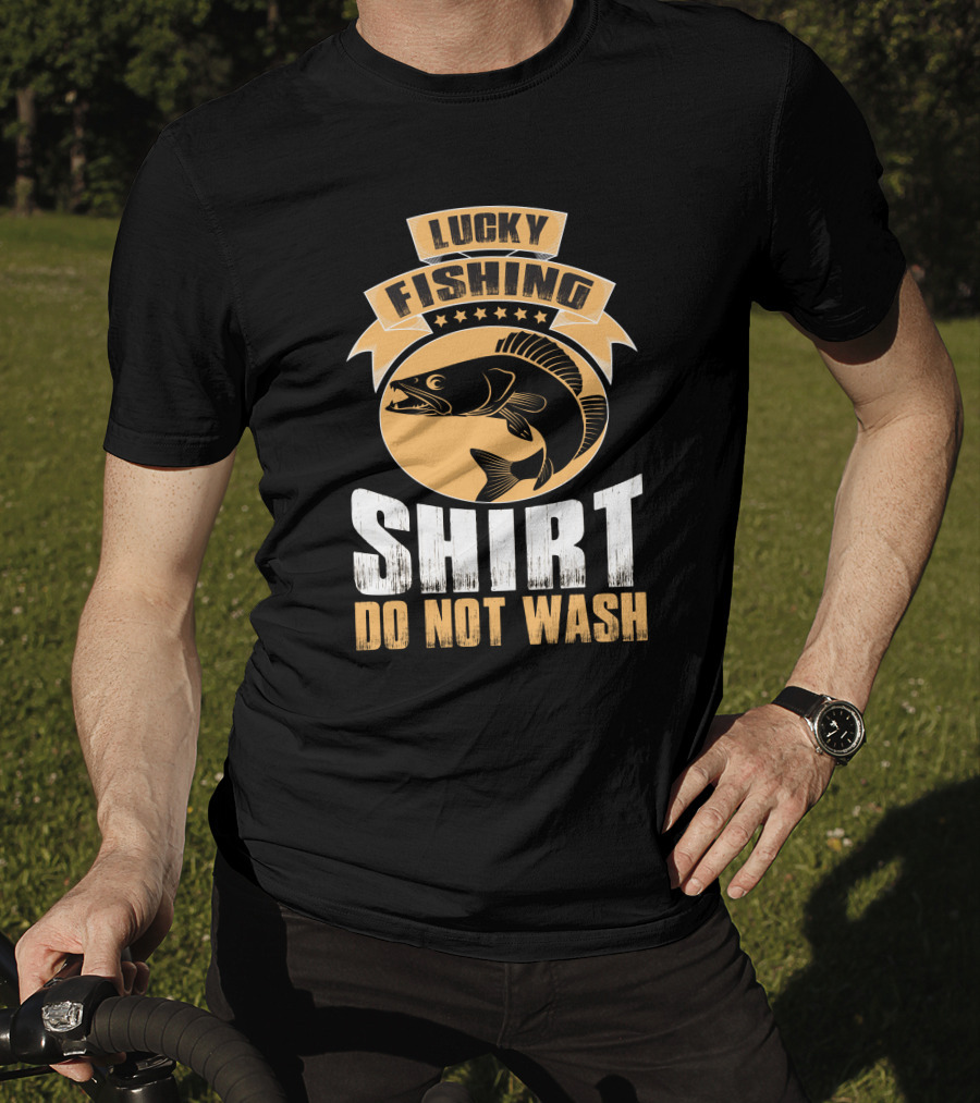 Lucky Fishing Shirt Do Not Wash Fish Emblem T-Shirt