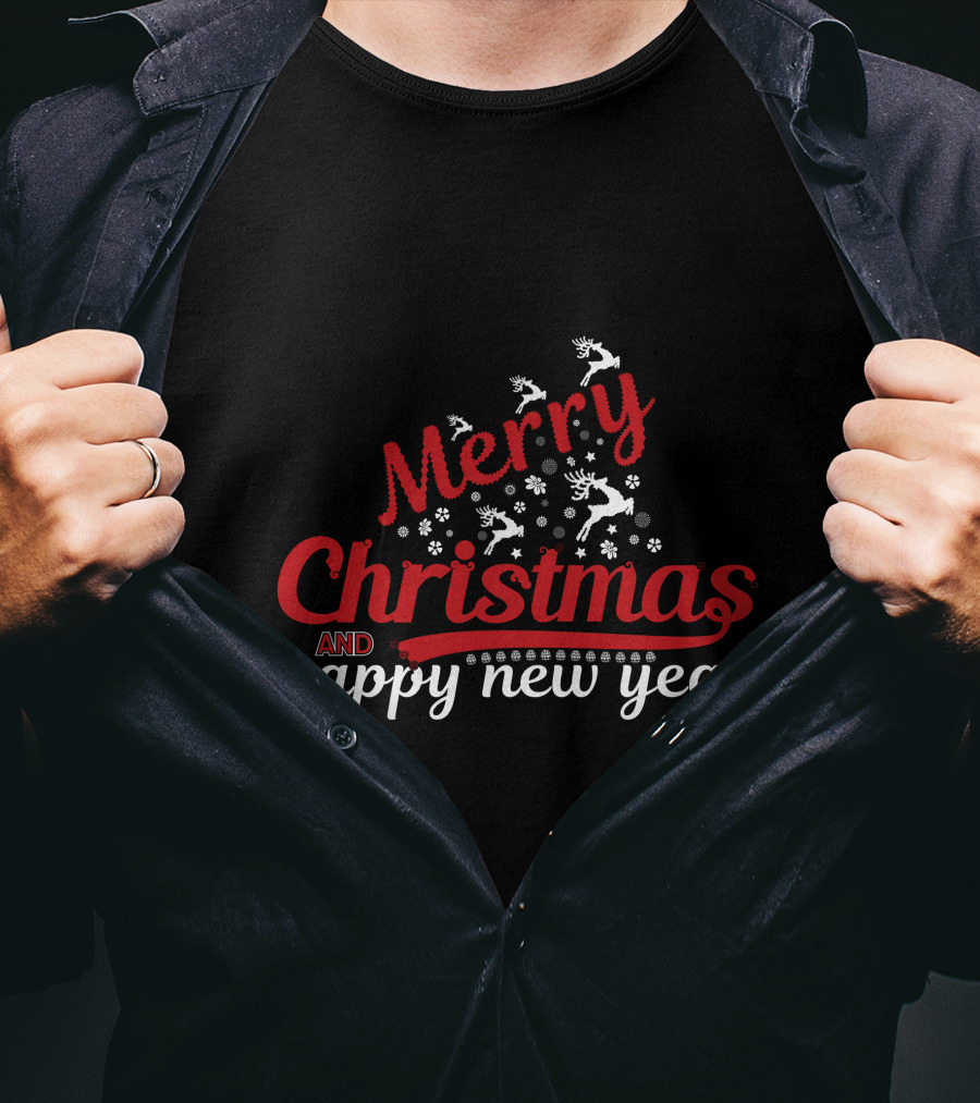Merry Christmas And Happy New Year Reindeer Snowflakes T-Shirt