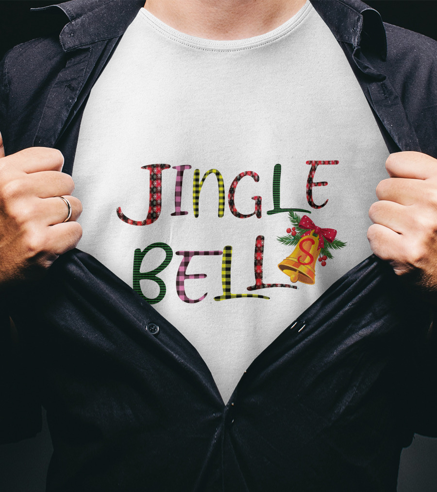Jingle Bell Holiday Pattern With Festive Bow And Holly T-Shirt