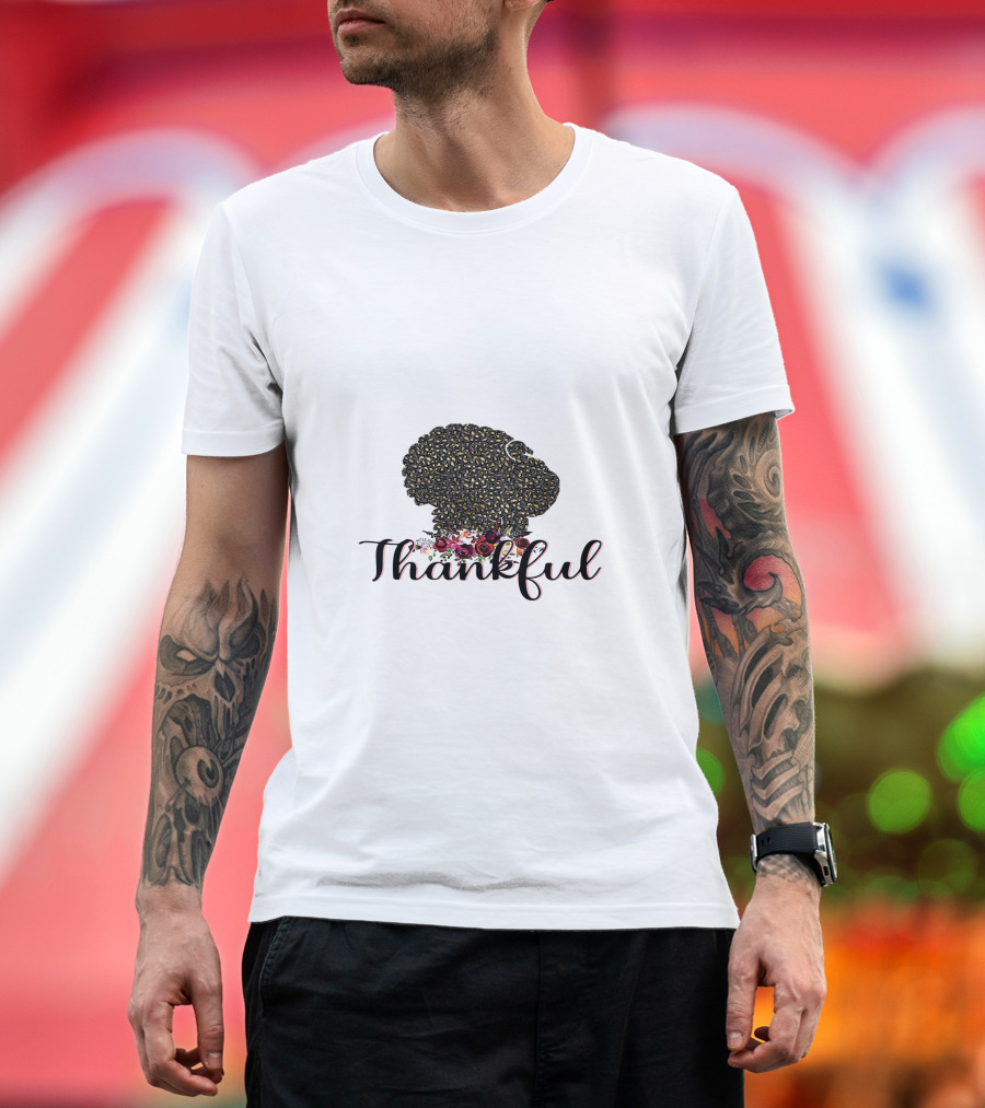 Thankful Leopard Print Turkey with Floral Accents T-Shirt