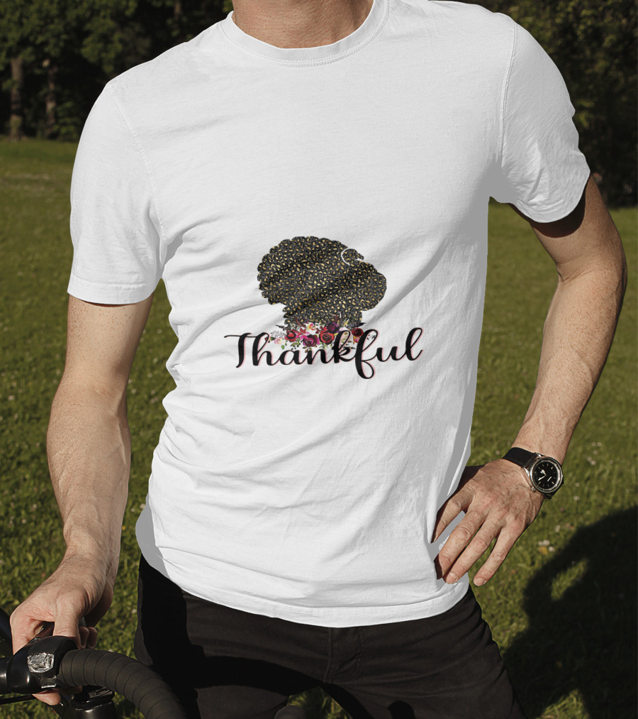 Thankful Leopard Print Turkey With Floral Accents T-Shirt