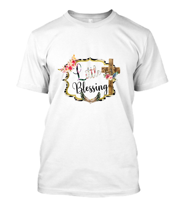 Little Blessing Leopard Cross Floral Frame T-Shirt