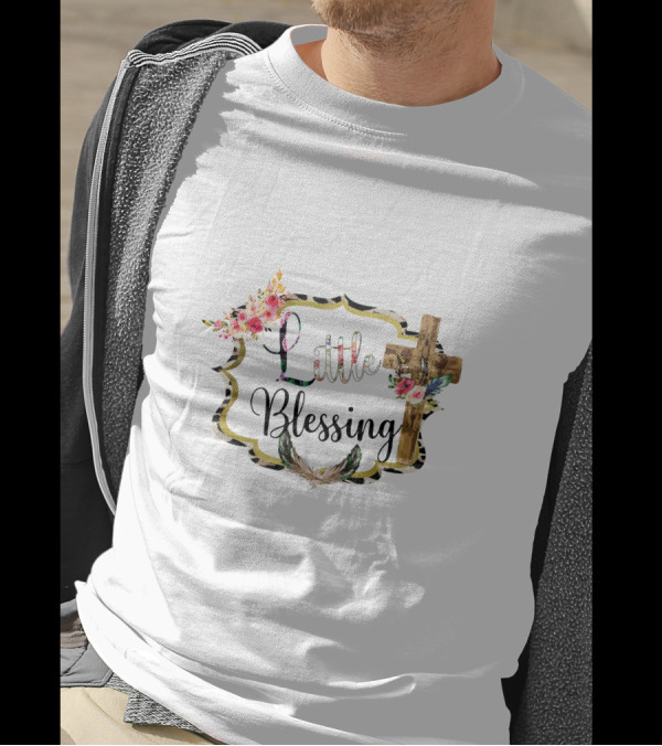 Little Blessing Leopard Cross Floral Frame T-Shirt