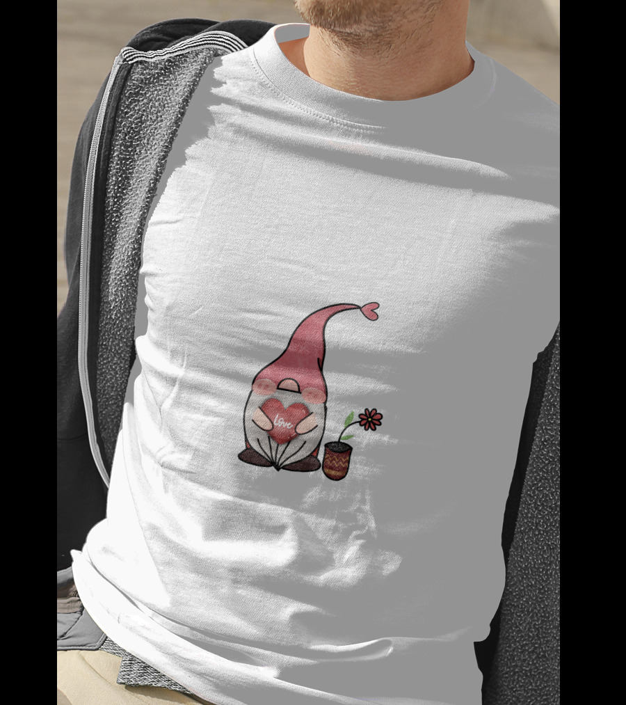 Love Heart Gnome With Flower Pot T-Shirt