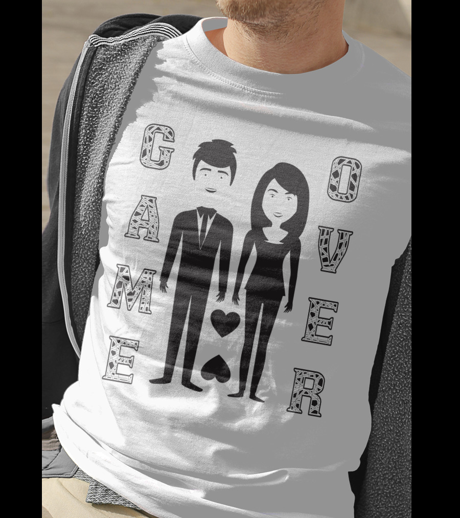 Game Over Wedding Bride And Groom With Hearts T-Shirt