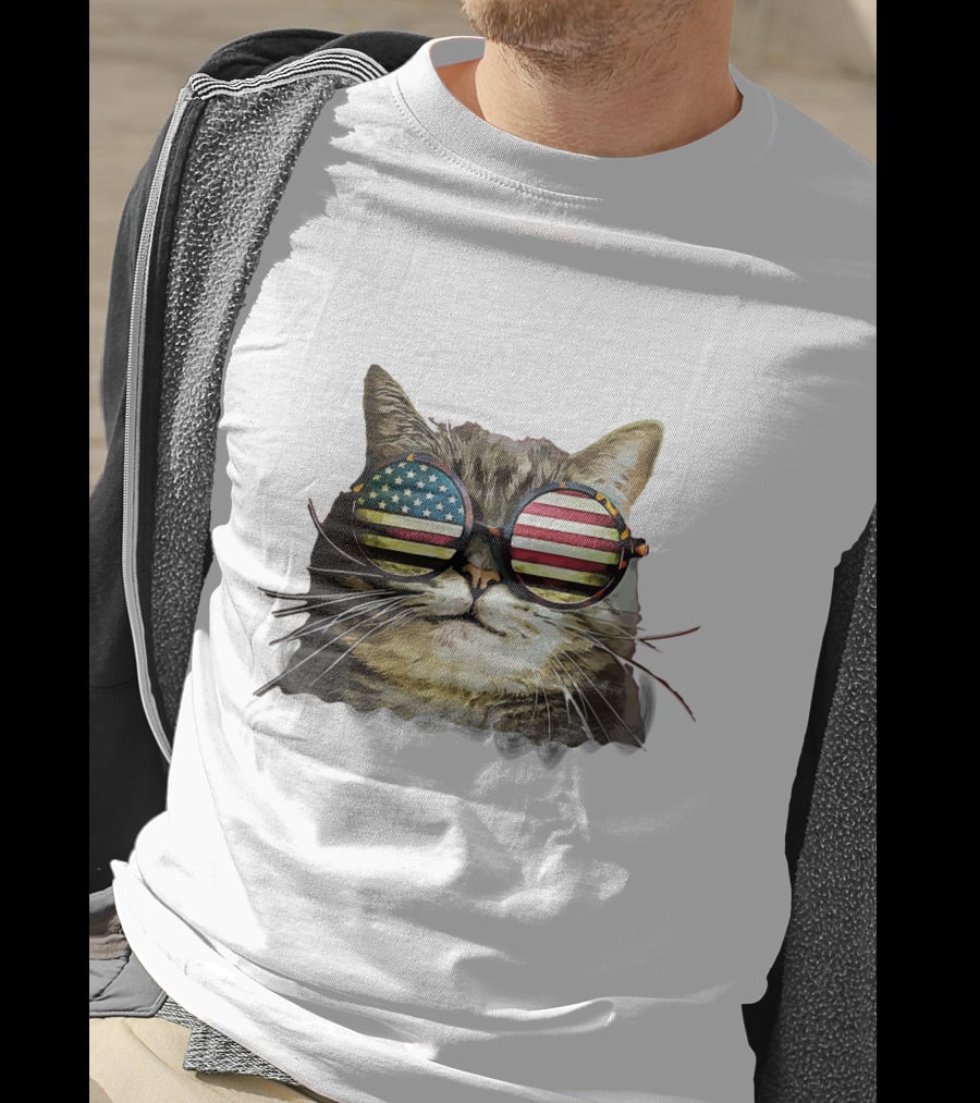 USA Flag Sunglasses Cat T-Shirt