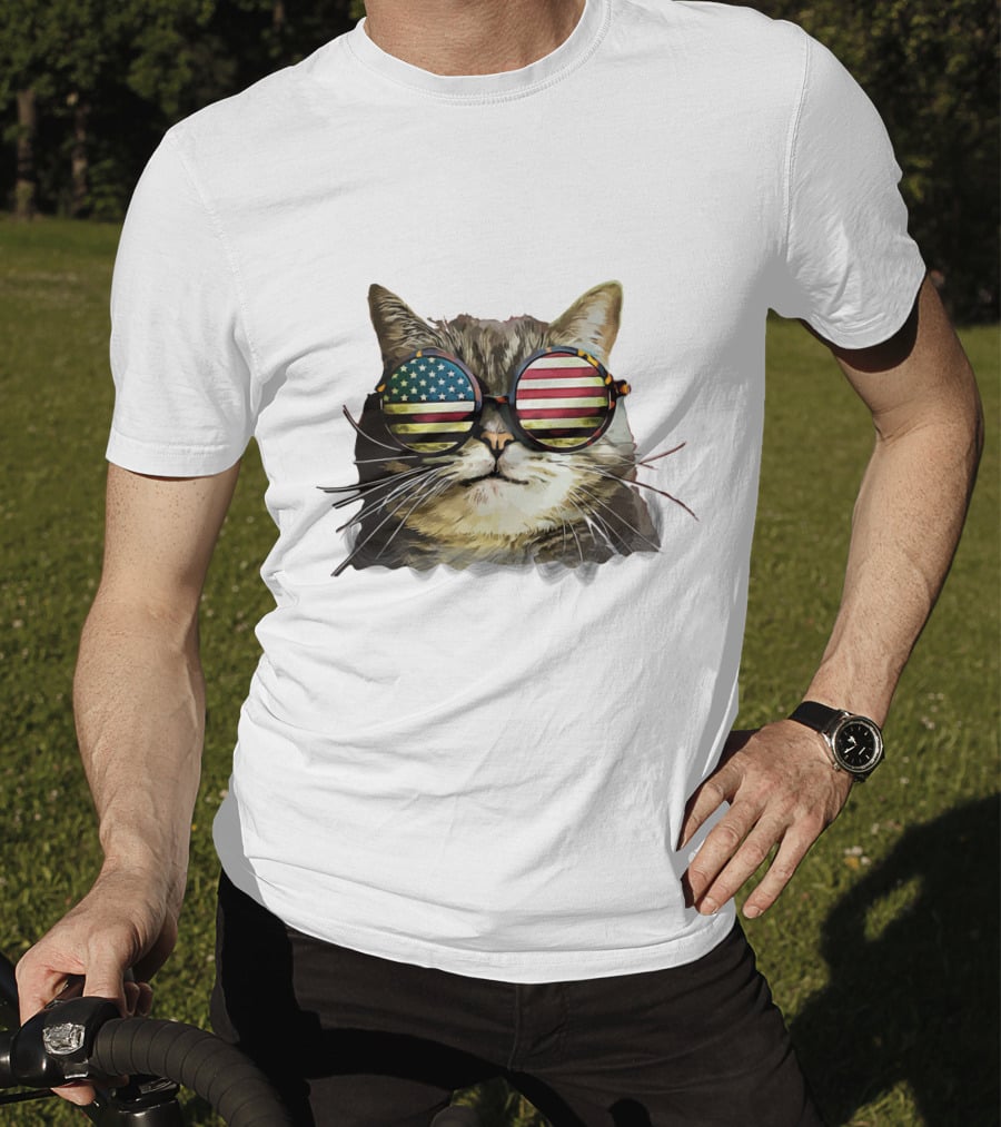 USA Flag Sunglasses Cat T-Shirt