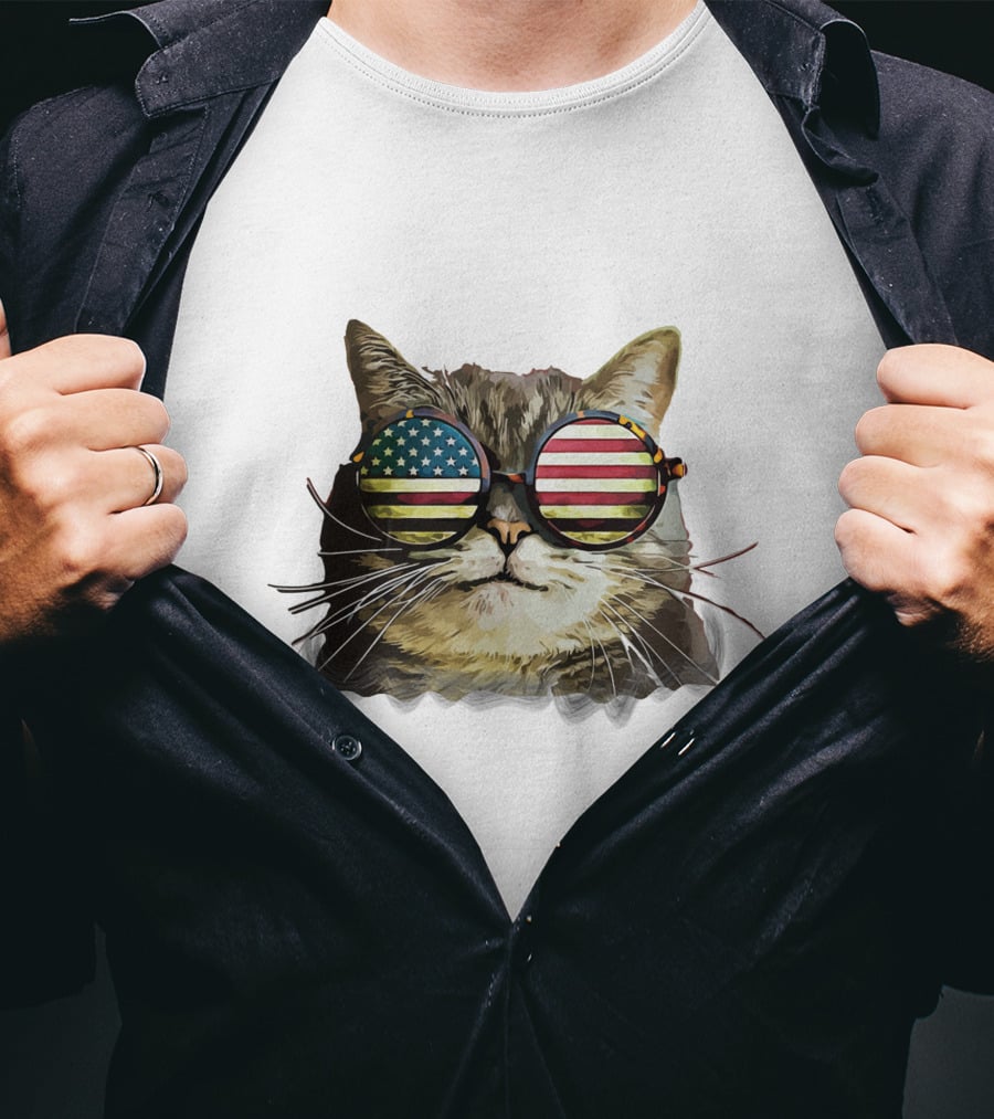 USA Flag Sunglasses Cat T-Shirt