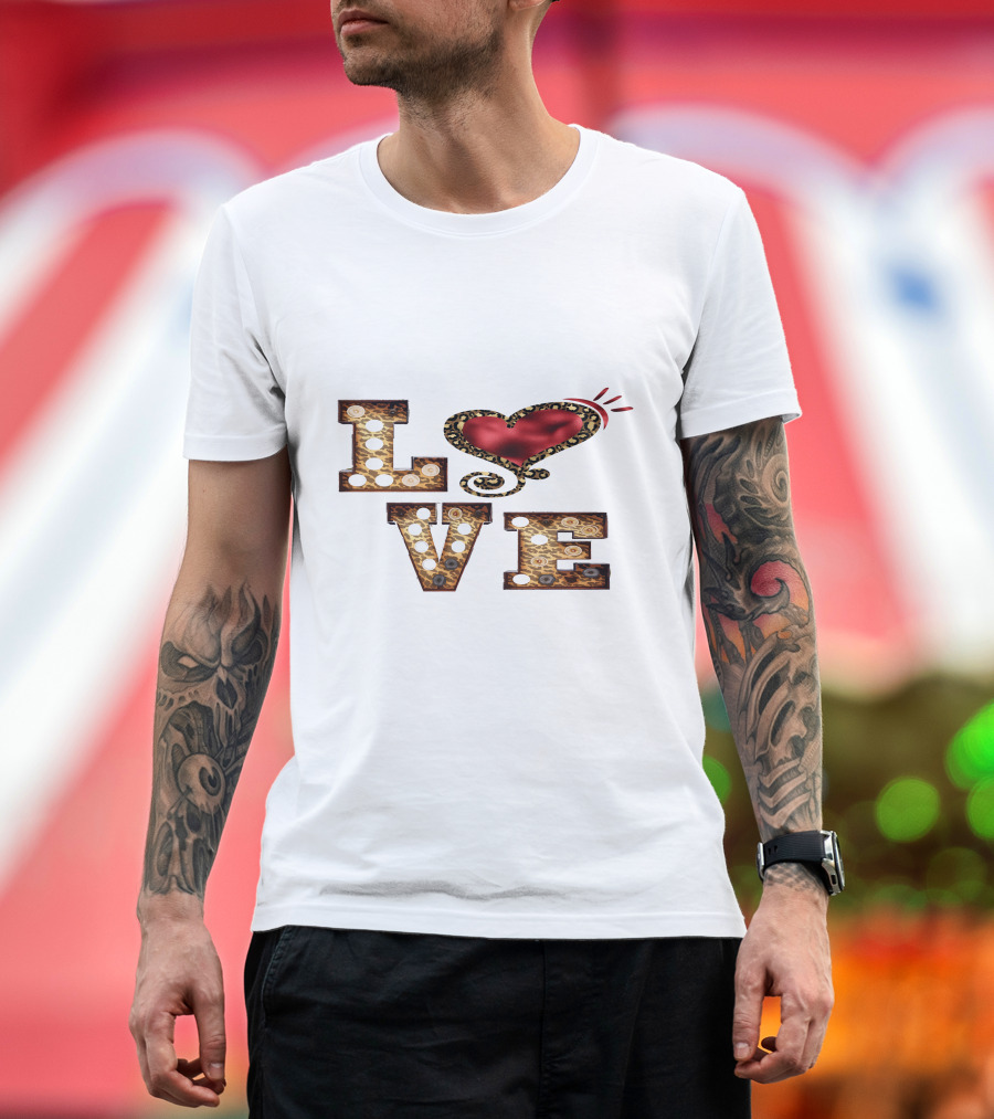 Valentines Day Leopard Heart Love T-Shirt