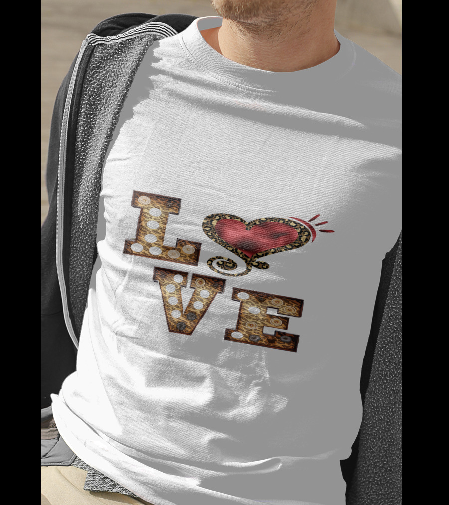 Valentines Day Leopard Heart Love T-Shirt