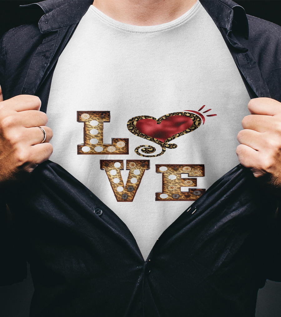 Valentines Day Leopard Heart Love T-Shirt