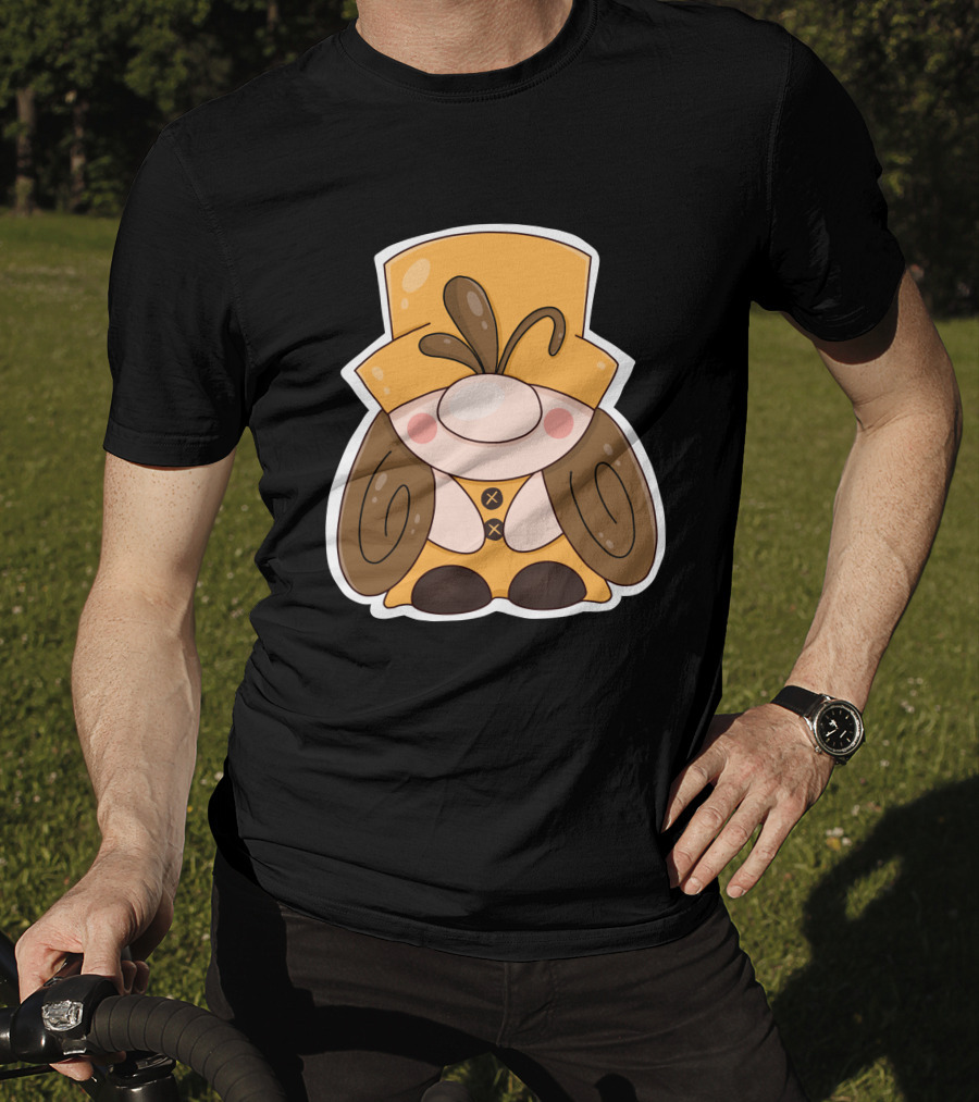 Gnome Vibes Whimsical Yellow Hat Brown Twirls T-Shirt