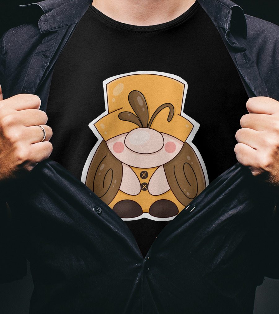 Gnome Vibes Whimsical Yellow Hat Brown Twirls T-Shirt