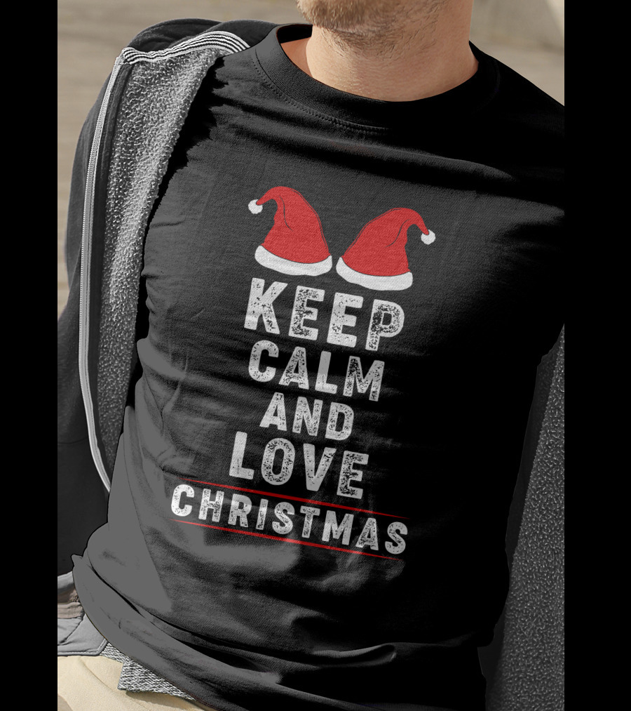 Keep Calm And Love Christmas Santa Hats T-Shirt