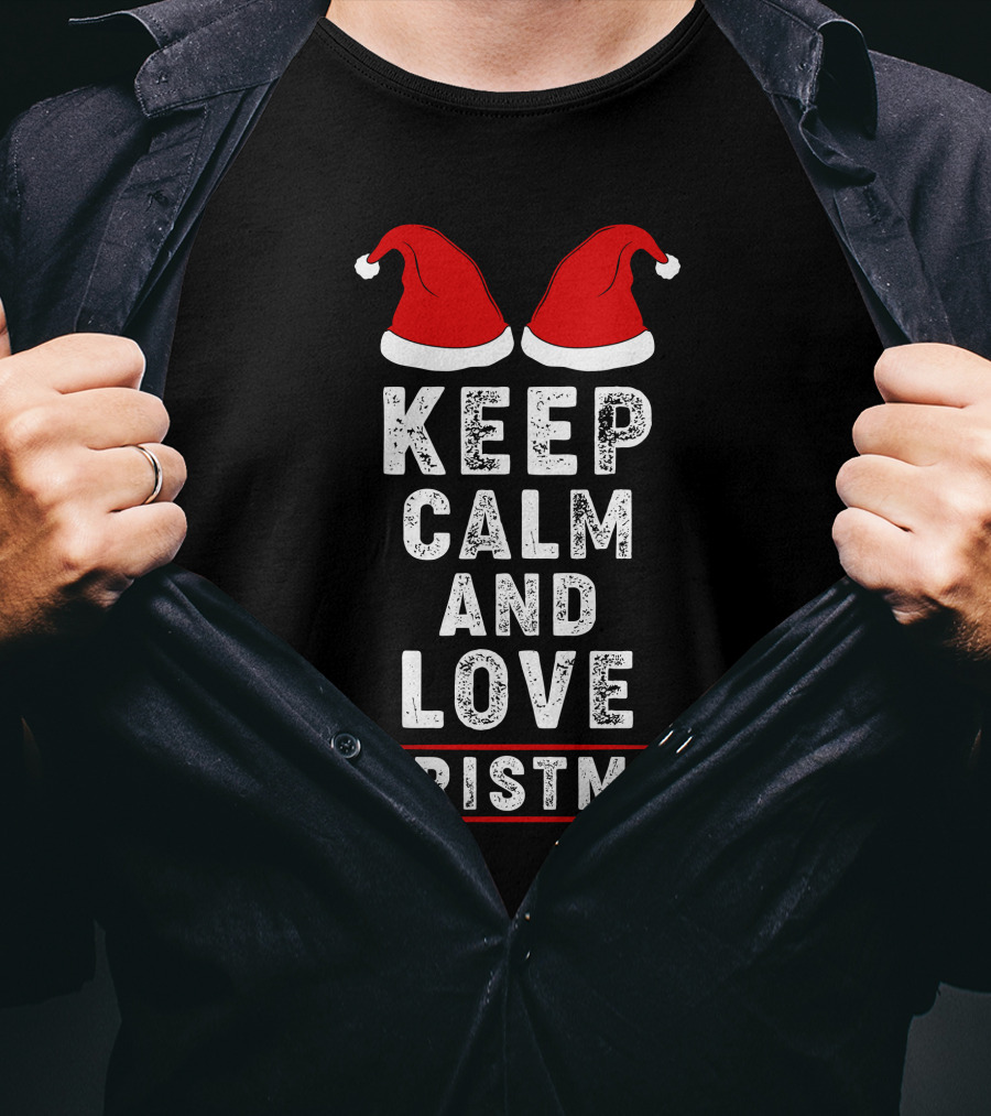 Keep Calm And Love Christmas Santa Hats T-Shirt