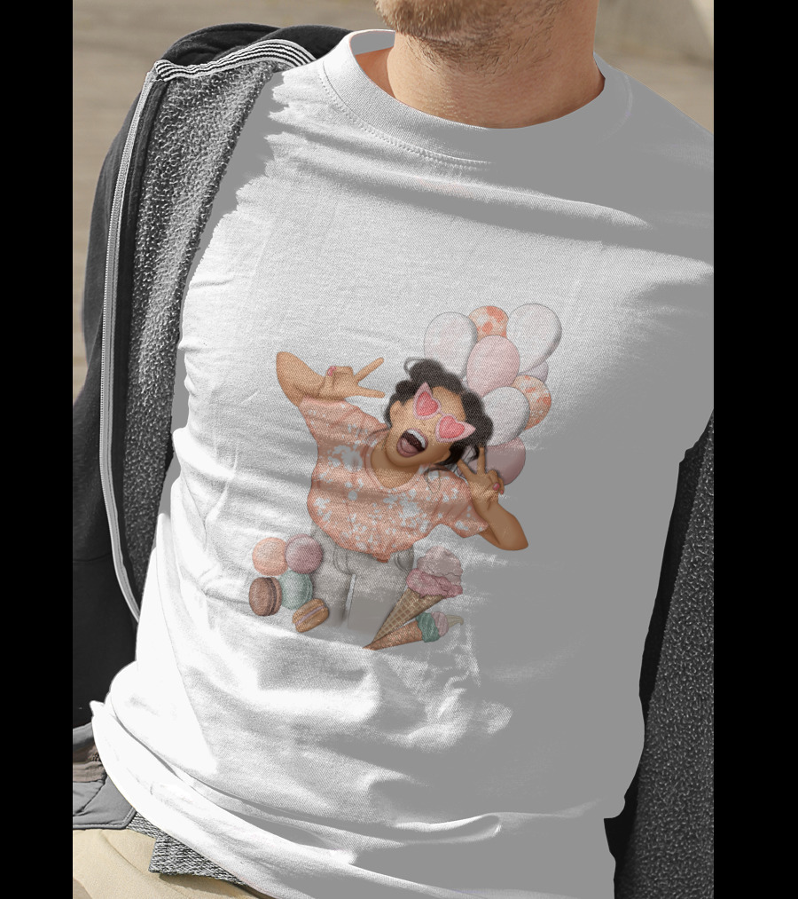 Diy Sublimation Good Mood Ice Cream And Macarons With Heart Sunglasses And Balloons T-Shirt