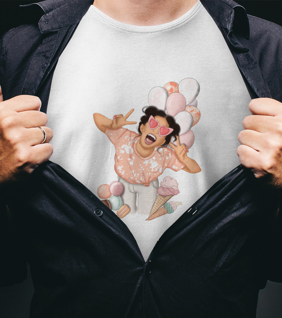 Diy Sublimation Good Mood Ice Cream And Macarons With Heart Sunglasses And Balloons T-Shirt