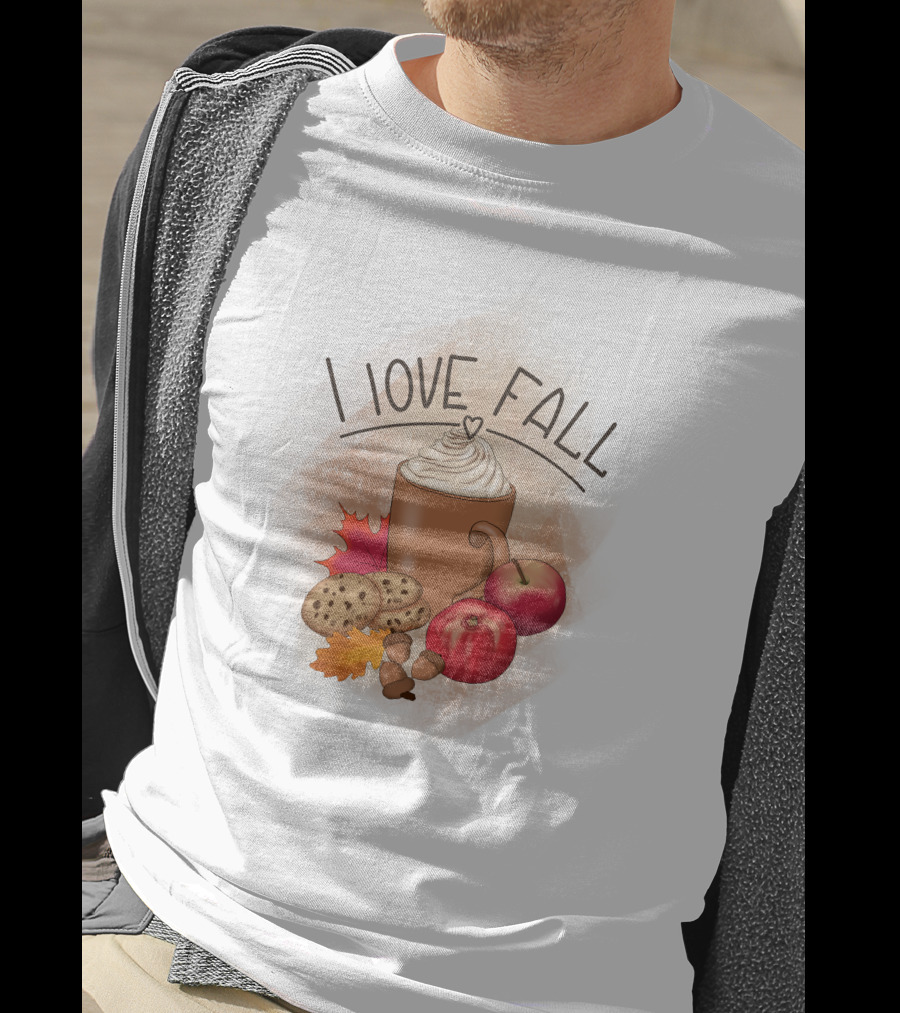 I Love Fall Coffee Apples Cookies Leaves Acorns T-Shirt