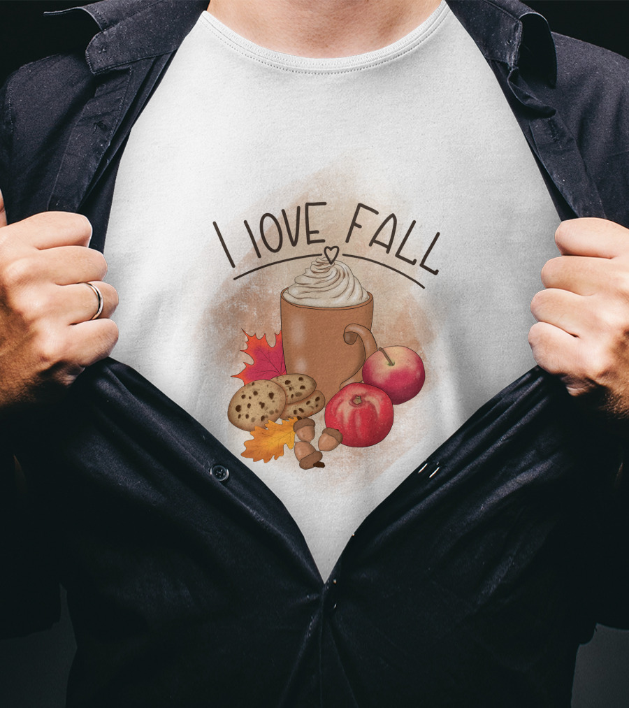 I Love Fall Coffee Apples Cookies Leaves Acorns T-Shirt