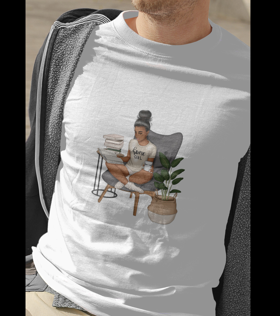 Home Girl Reading With Coffee And Plant T-Shirt
