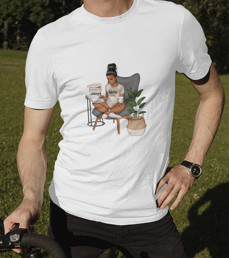 Home Girl Reading With Coffee And Plant T-Shirt