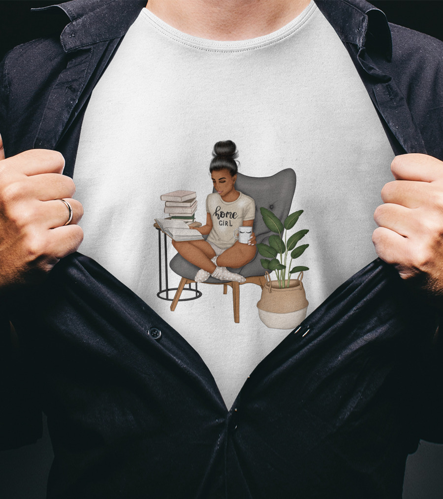 Home Girl Reading With Coffee And Plant T-Shirt