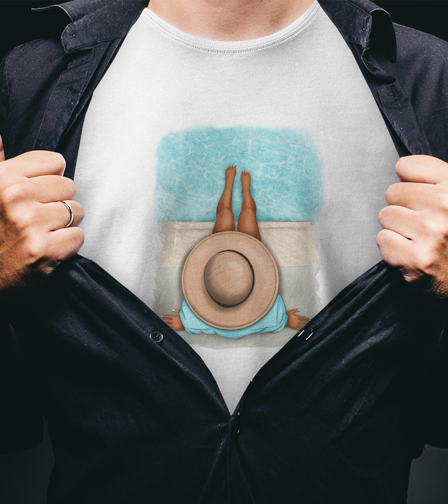Afro Woman Relaxing By The Pool In Summer Hat T-Shirt