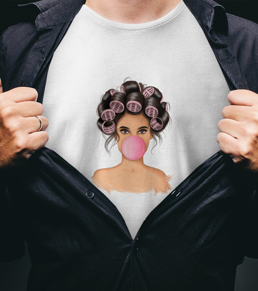 Bubble Gum Girl Hair Curlers T-Shirt