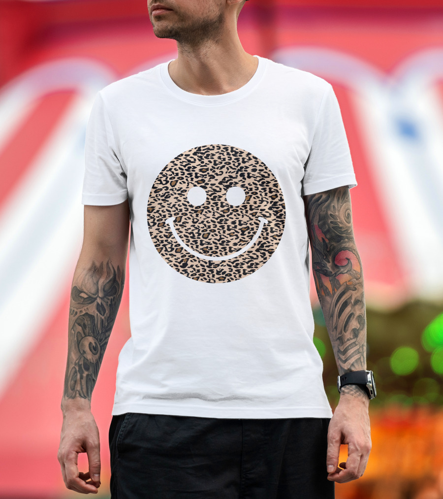Leopard Print Happy Face T-Shirt
