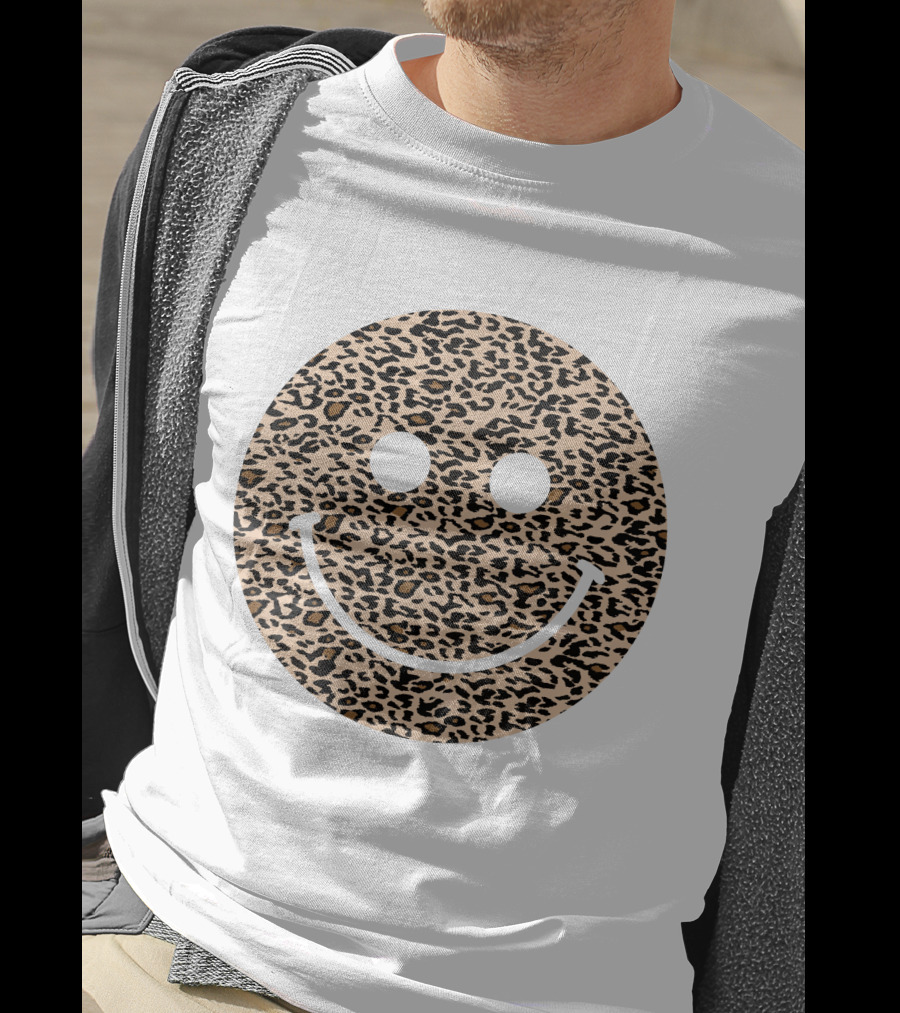 Leopard Print Happy Face T-Shirt