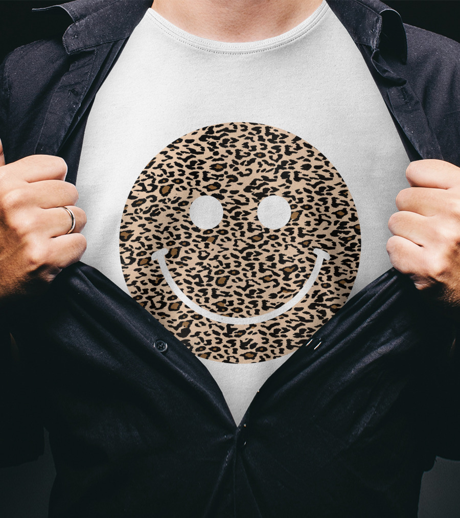 Leopard Print Happy Face T-Shirt