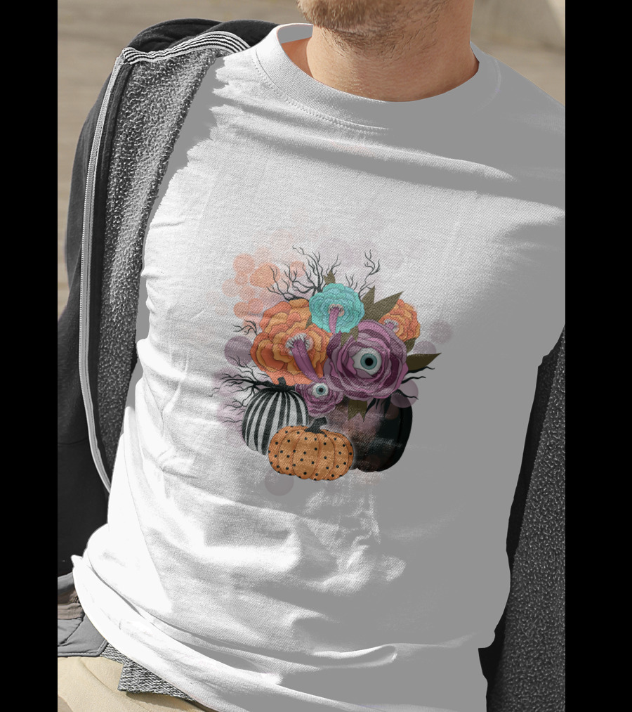 Whimsical Halloween Pumpkin Floral Arrangement With Eyeball Flowers T-Shirt