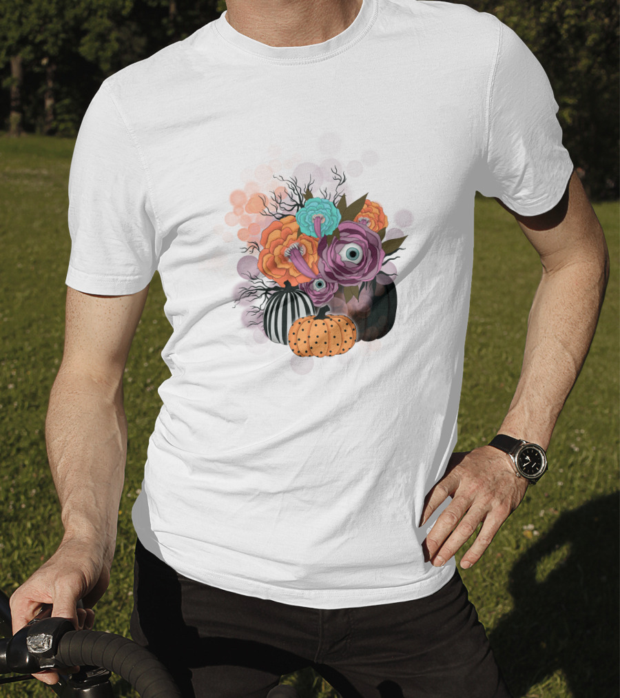 Whimsical Halloween Pumpkin Floral Arrangement With Eyeball Flowers T-Shirt