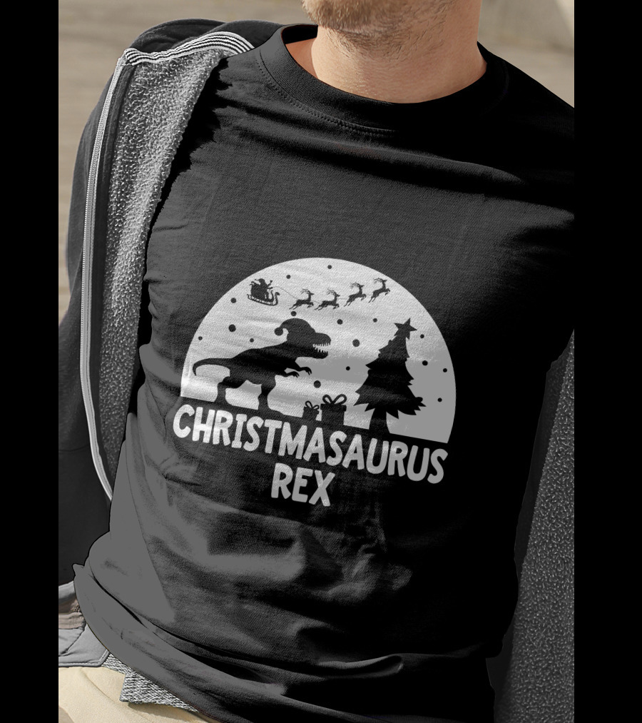 CHRISTMASAURUS REX Dinosaur Santa Sleigh Tree T-Shirt