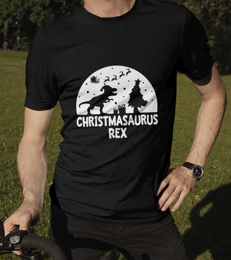 CHRISTMASAURUS REX Dinosaur Santa Sleigh Tree T-Shirt