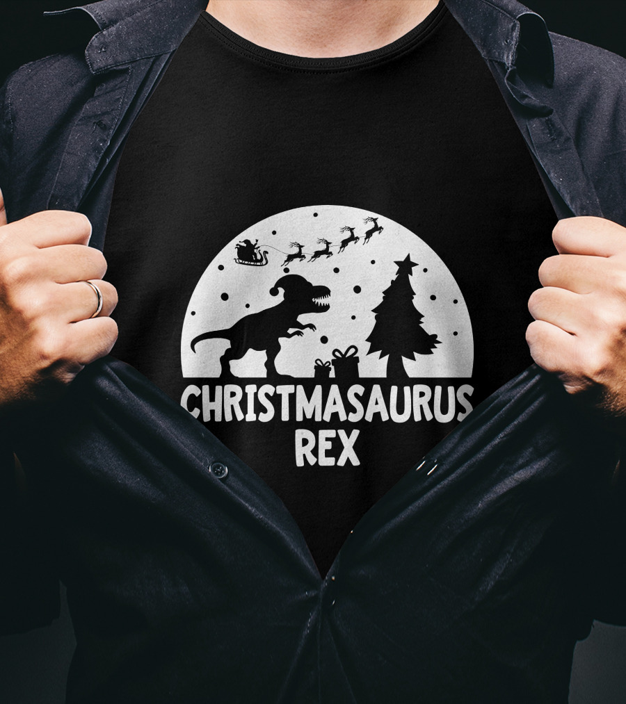 CHRISTMASAURUS REX Dinosaur Santa Sleigh Tree T-Shirt
