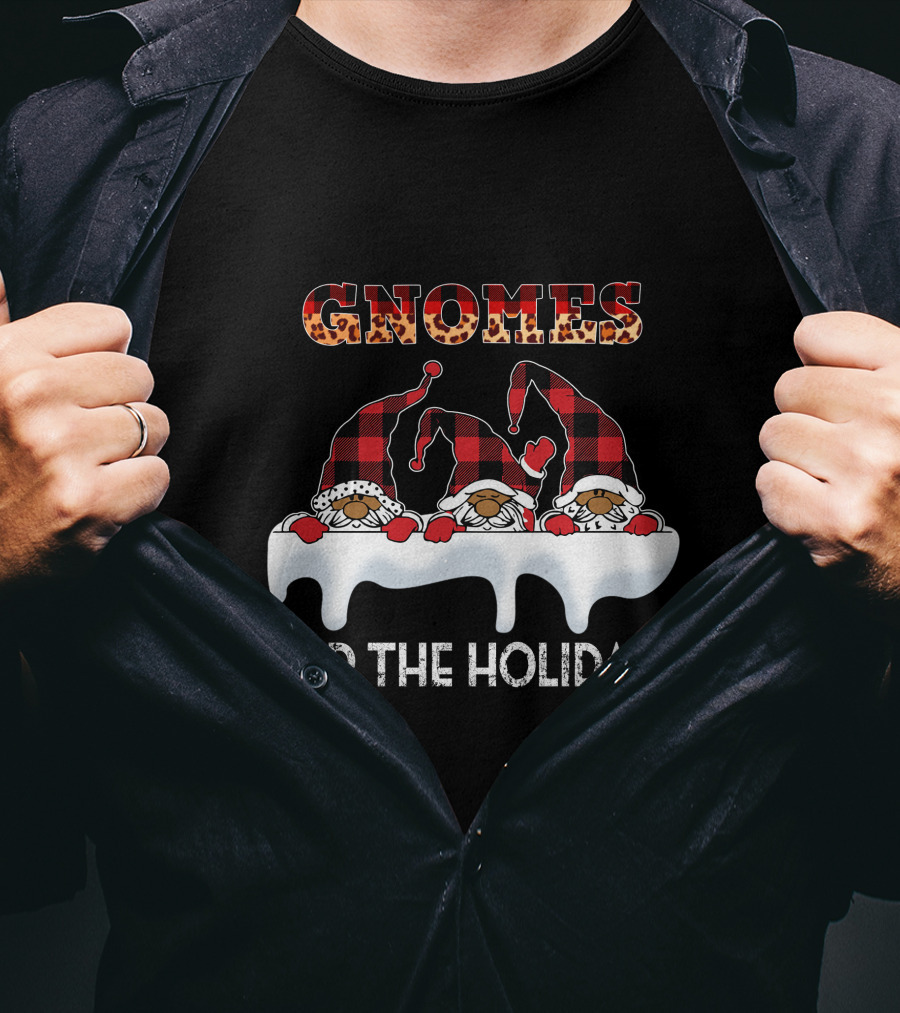 Gnomes For The Holidays Plaid Hat Christmas Cheer T-Shirt