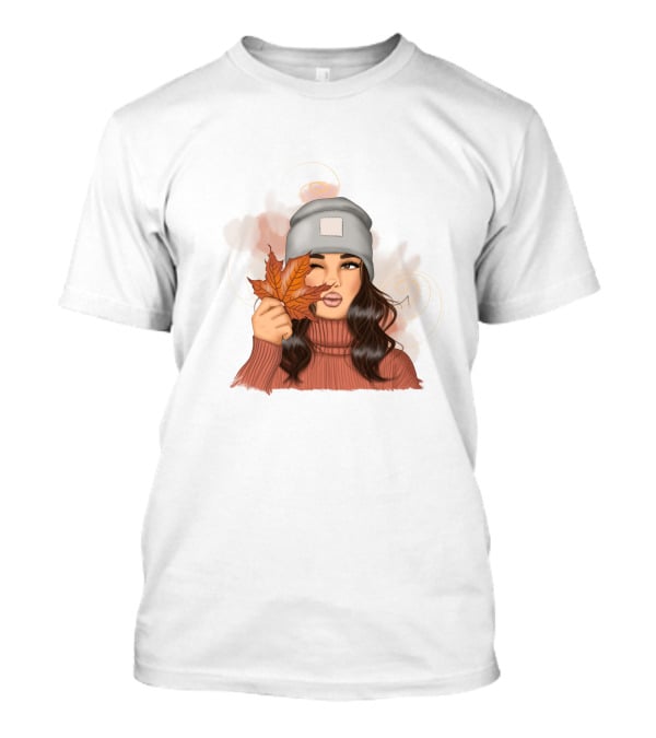 Autumn Girl Cozy Sweater And Beanie With Leaves T-Shirt