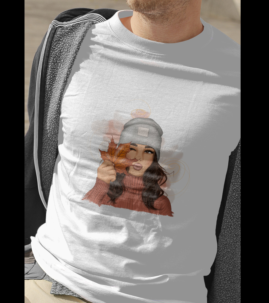 Autumn Girl Cozy Sweater And Beanie With Leaves T-Shirt