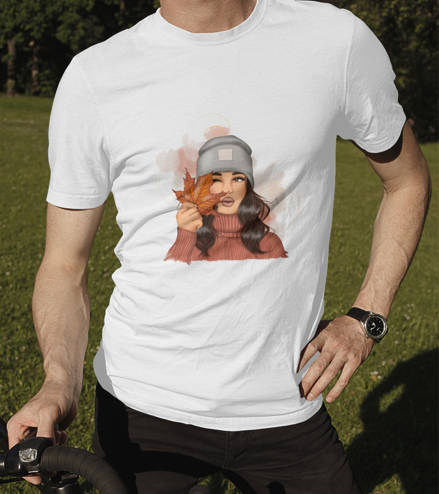 Autumn Girl Cozy Sweater And Beanie With Leaves T-Shirt