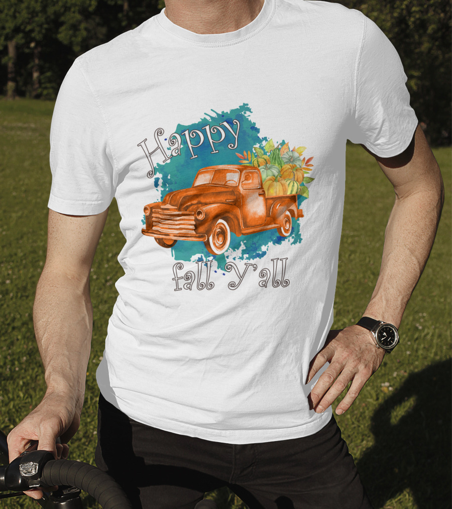 Happy Fall Y'all Rustic Truck With Pumpkins T-Shirt