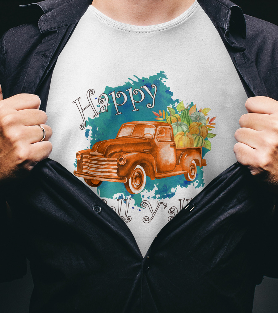Happy Fall Y'all Rustic Truck With Pumpkins T-Shirt