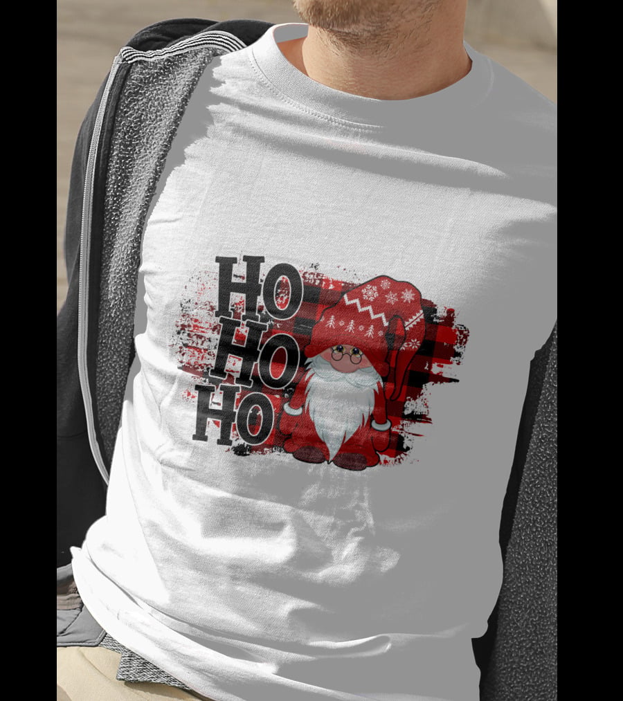 Ho Ho Ho Gnome Christmas Plaid Santa T-Shirt