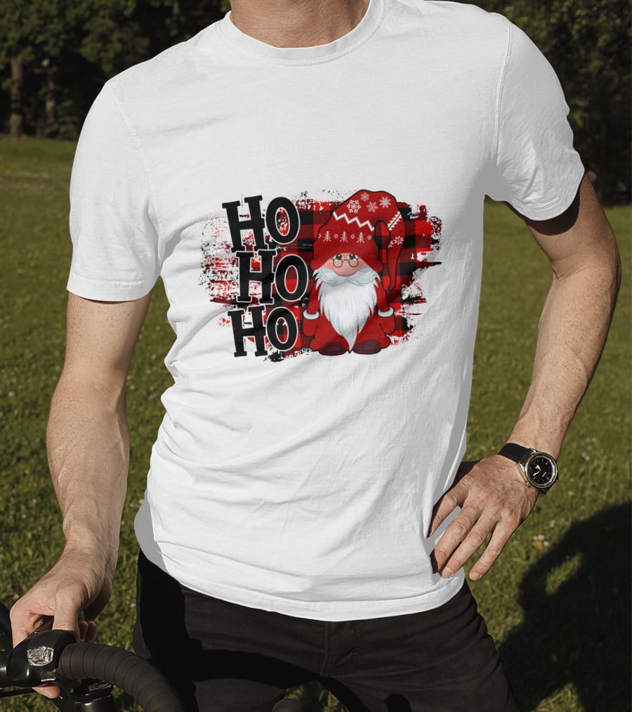 Ho Ho Ho Gnome Christmas Plaid Santa T-Shirt