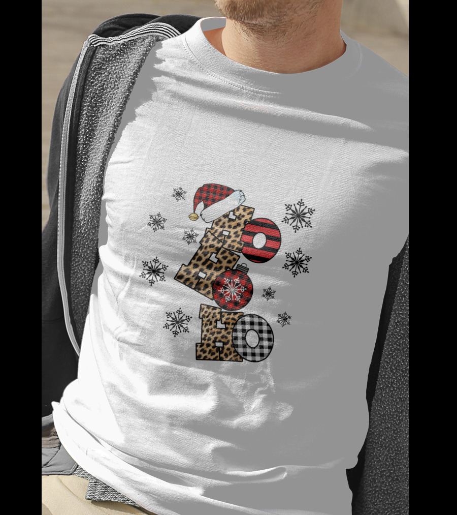 Ho Ho Ho Christmas Leopard Print Santa Snowflakes T-Shirt