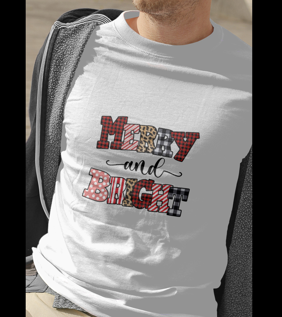 Merry And Bright Plaid Leopard Polka Dot T-Shirt
