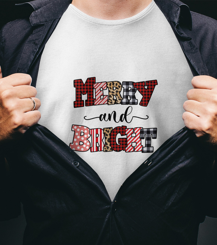 Merry And Bright Plaid Leopard Polka Dot T-Shirt