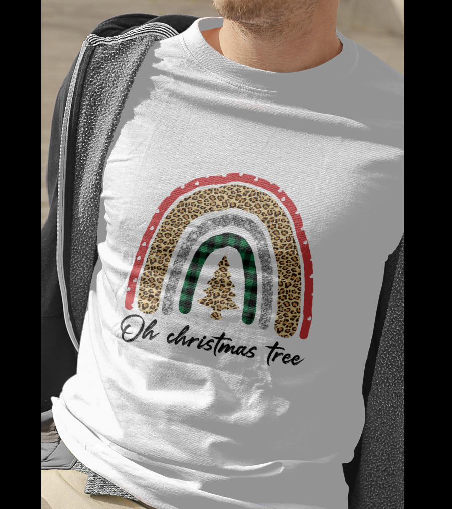 Oh Christmas Tree Leopard Plaid Rainbow T-Shirt